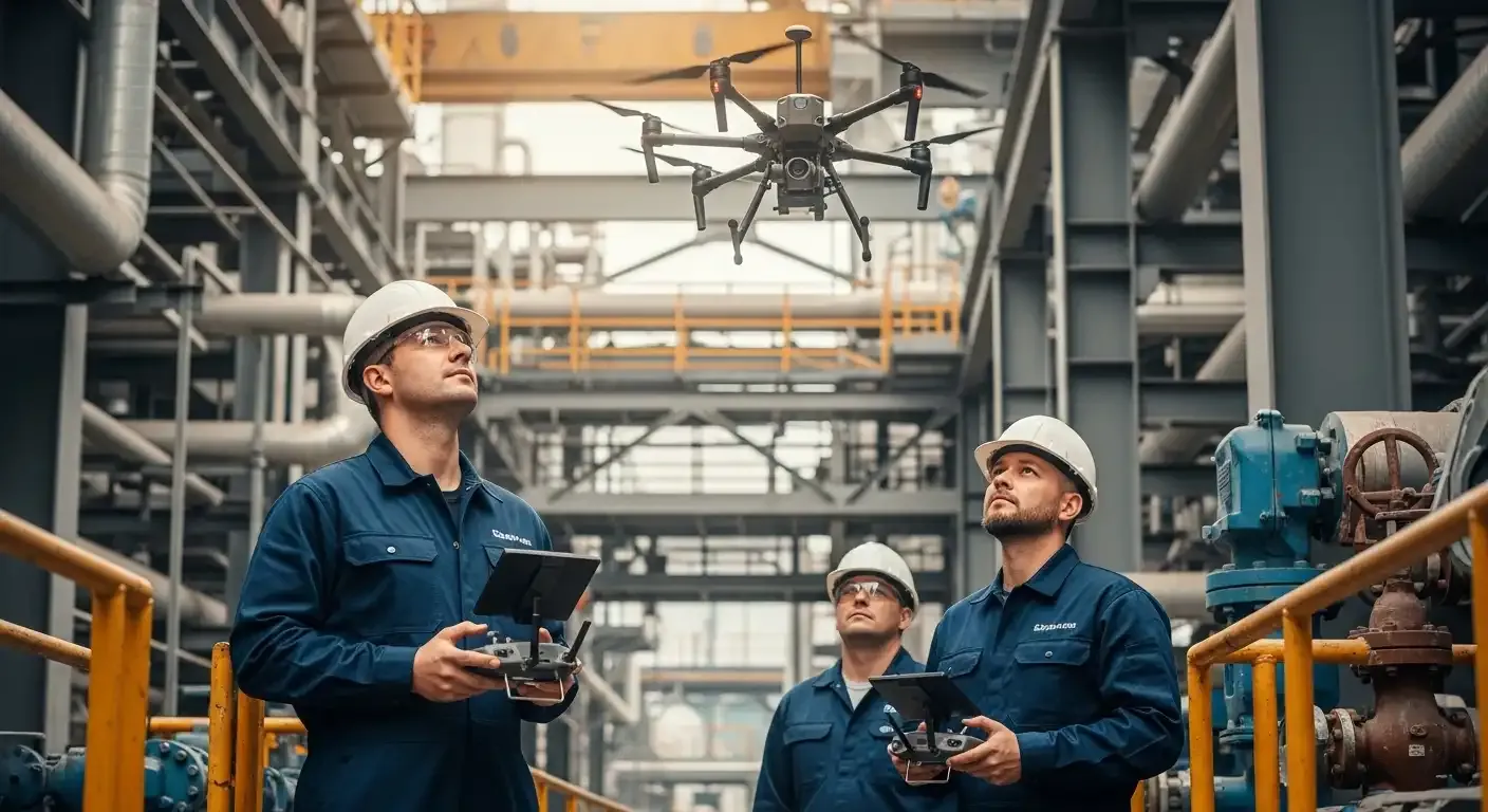 Drone industrial operando com sensores de alta tecnologia